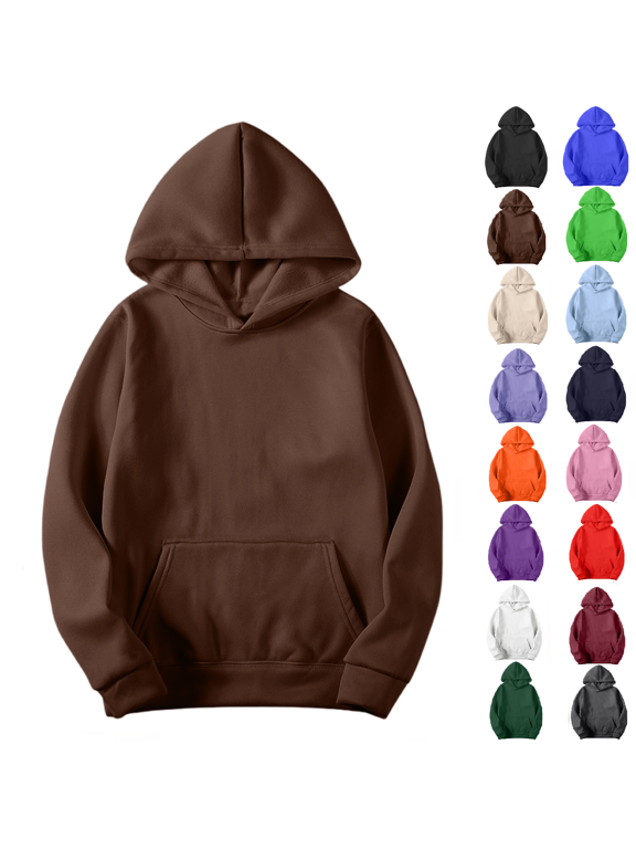 Hoodies for Men Solid Color Hooded Long Sleeve Shirts for Men Pocket Comfy Fleece Loose Pullover Coffee Hoodie