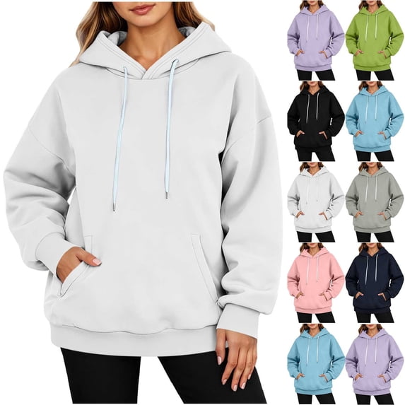 Akmaiox Hoodies for Women Long Sleeve Drawstring Hooded Sweatshirts Oversized Pullover Tops Streetwear Sweatshirts with Pockets Gifts for Women S‑2XL