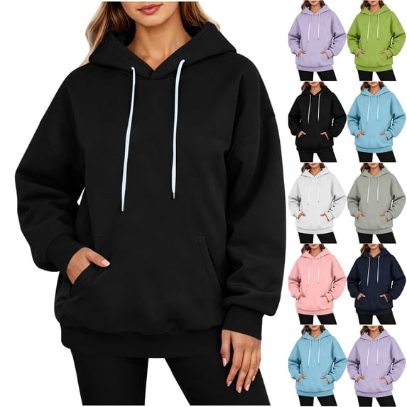Akmaiox Hoodies for Women Long Sleeve Drawstring Hooded Sweatshirts Oversized Pullover Tops Streetwear Sweatshirts with Pockets Gifts for Women S‑2XL