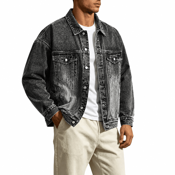Akmaiox Men's & Big Men's Denim Jacket Button Up Long Sleeve Shirts Regular Fit Jean Trucker Jacket with Pockets Dark Gray XXXL
