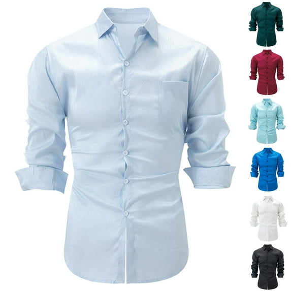 Akmaiox Men's & Big Men's Dress Shirts Long Sleeve Lapel Button Closure ...