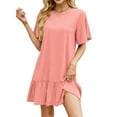 thumbnail image 1 of Akmaiox Nightgowns for Women Crew Neck Short Sleeve Pleated Hem Flowy Dresses Casual Loose Comfy Lounge Sleepwear S-XL, 1 of 7