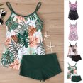 thumbnail image 1 of Akmaiox Plus Size Swimsuit for Women Hawaiian Floral Tankini Swimsuits Crew Neck Adjustable Shoulder Straps Summer Vacation Beach Pool Modest Swimsuits with Boyshorts S-5XL, 1 of 5