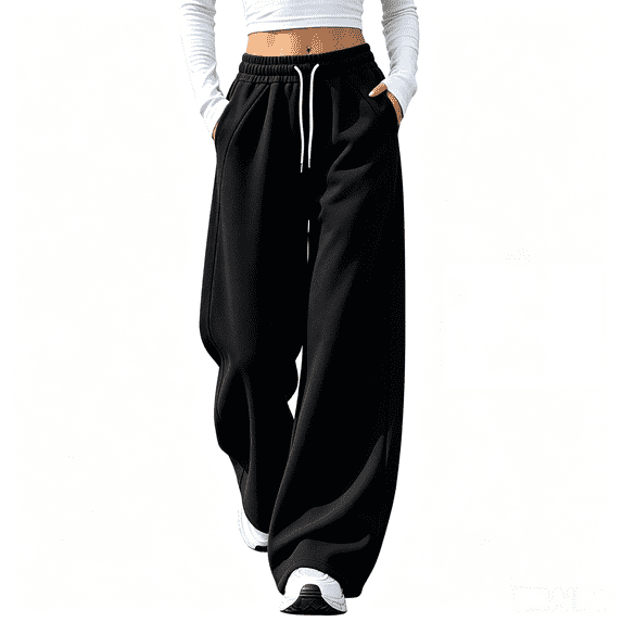 Akmaiox Wide Leg Sweatpants for Women, Plus Size Drawstring Waist Workout Joggers with Pockets, Casual Comfy Outdoor Hiking Pants