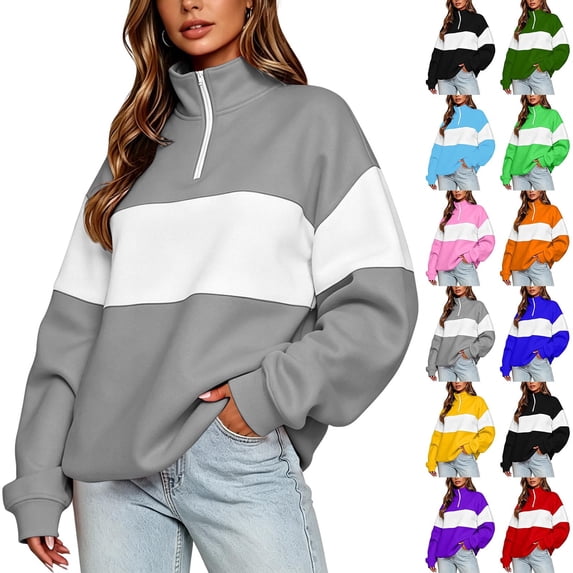 Akmaiox Sweatshirt for Women,Half Zip up Long Sleeve Color Block Pullover Tops, Oversized Casual Fall Streetwear Loungewear S-2XL