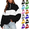thumbnail image 1 of Akmaiox Sweatshirt for Women,Half Zip up Long Sleeve Color Block Pullover Tops, Oversized Casual Fall Streetwear Loungewear S-2XL, 1 of 9