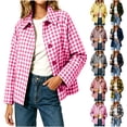 thumbnail image 1 of Akmaiox Womens Plaid Shirts Long Sleeve Button Down Lapel Lightweight Jacket Oversized Trendy Streetwear Fall Winter Coats S-2XL, 1 of 8