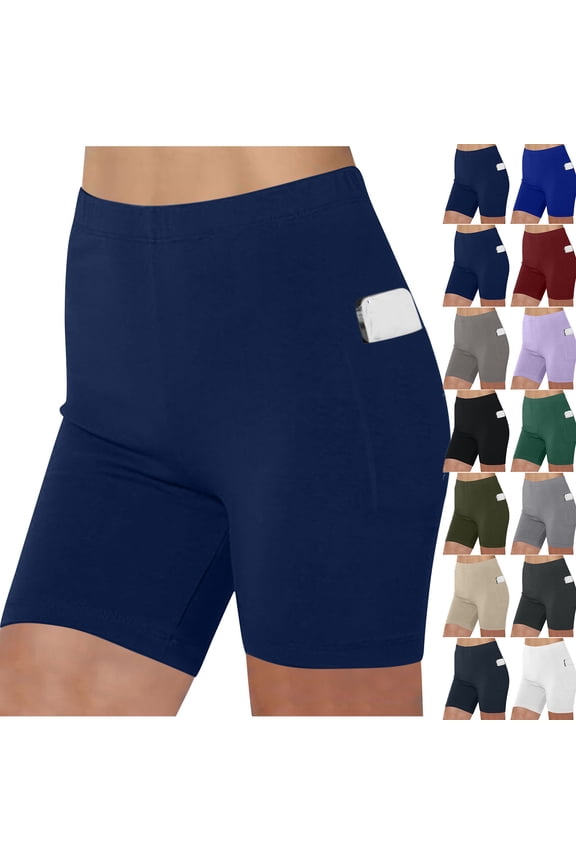 Workout Shorts for Women High Waist Solid Color Yoga Pants Shapewear Tummy Control Modesty Running Athletic Shorts with Pockets,S-3XL