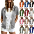 thumbnail image 1 of Akmaiox Zip Up Hoodies for Women,Short Sleeve Lightweight Hooded Sweatshirts with Pockets,Casual Loose Solid Color Workout Jackets S-2XL, 1 of 8