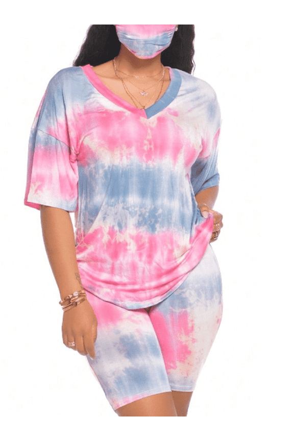 2 Piece Outfits for Women Plus Workout Sets Summer Tie Dye Biker Short Sets