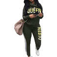 thumbnail image 1 of Akmipoem 2 Piece Sweatsuit Women Plus Cowl Neck Letter Print Trackpants Tracksuit Outfits Green 2XL, 1 of 5