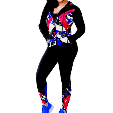 Akmipoem 2 Piece Tracksuit Women Graphic Hoodie Jacket Sweatsuit Outerwear Outfits Jogger Set