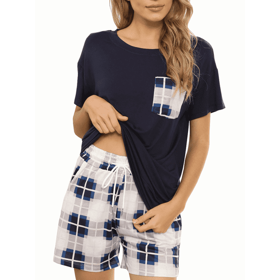 Akmipoem Plaid Pajama Sets Plus Size Women Cotton Sleepwear Set Gift Tunic 2 Piece Solid Loungewear