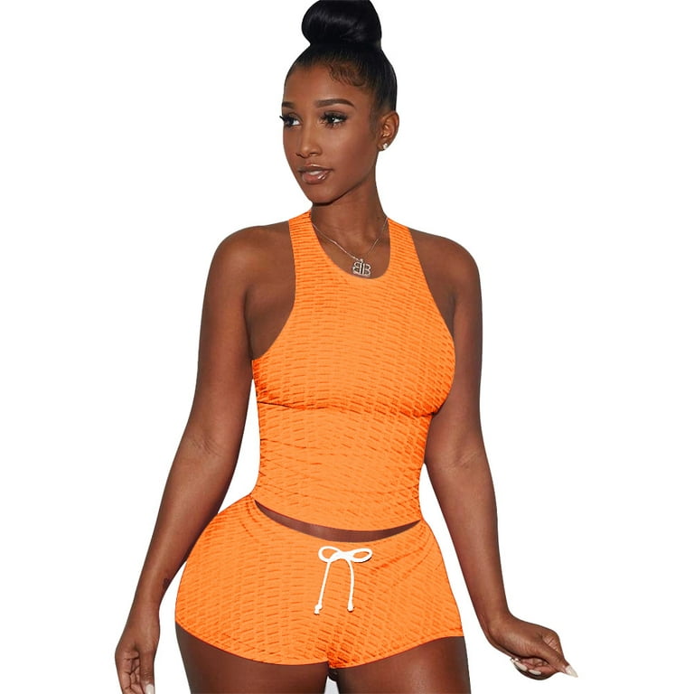 Akmipoem Two Piece Workout Sets Women PLus Summer Bike Shorts Gym Yoga Crop  Tank Top Outfits 