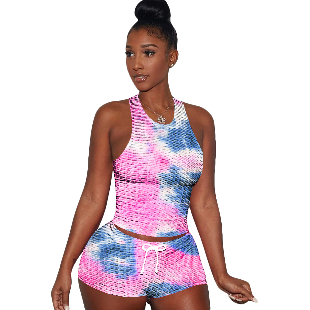 Akmipoem Two Piece Workout Sets Women Tie Dye Outfits Gym Yoga Shorts