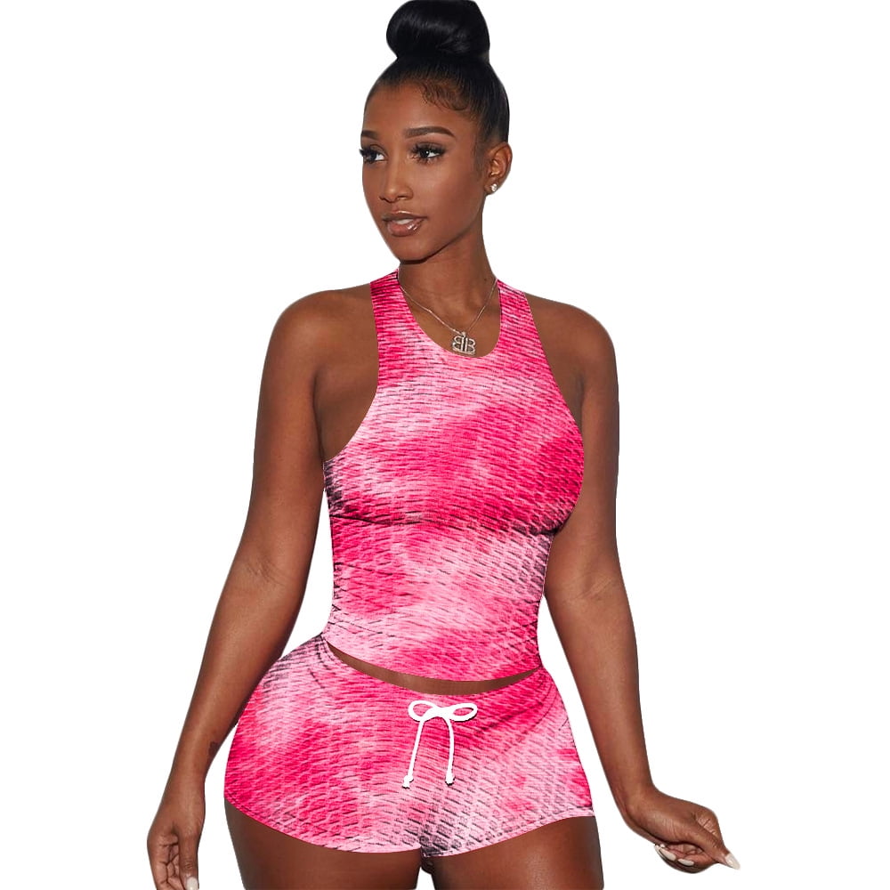 Akmipoem Two Piece Workout Sets Women Tie Dye Outfits Gym Yoga Shorts