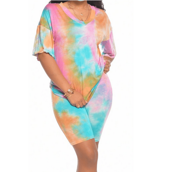 Akmipoem Two Piece Workout Sets for Women Tie Dye Summer Biker Short Sets Outfits