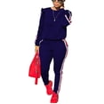 thumbnail image 1 of Akmipoem Women 2 Piece Outfits Sets Striped Ruffle Trackpants Tracksuit Jogging Suits, 1 of 6