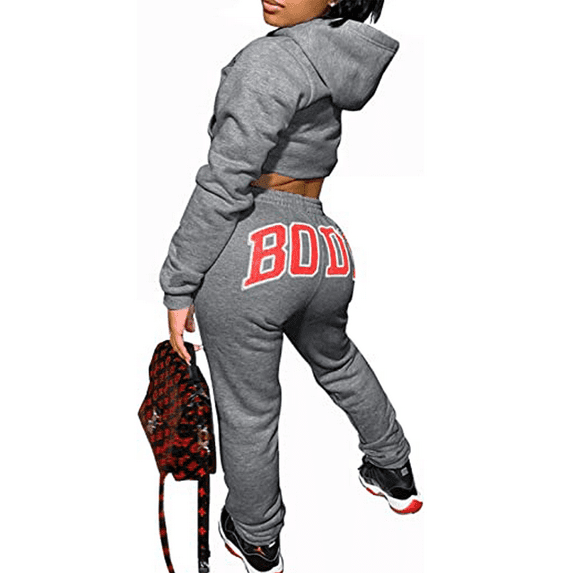 Akmipoem Women 2 Piece Outfits Tracksuit Crop Hoodie Jogger Sweatsuit Jogging Sets