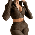 thumbnail image 1 of Akmipoem Women 2 Piece Outfits Workout Set Textured Gym Yoga Booty Short Zip up Crop Top Tracksuit, 1 of 5