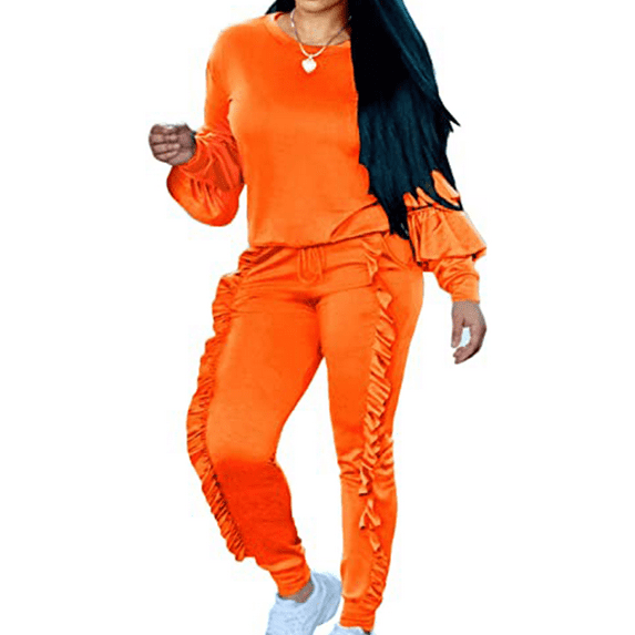 Akmipoem Women 2 Piece Sweatsuits Ruffle Pullover Sweatshirts Jogger Pants Sets Tracksuit