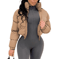 thumbnail image 1 of Akmipoem Women Cropped Zip up Puffer Jacket Winter Lightweight Down Jacket Quilted Padded Coat, 1 of 5