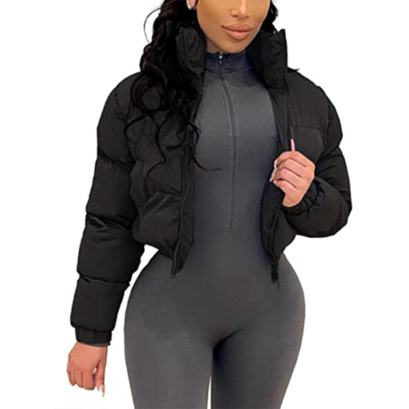 Akmipoem Women Cropped Zip up Puffer Jacket Winter Lightweight Down Jacket Quilted Padded Coat