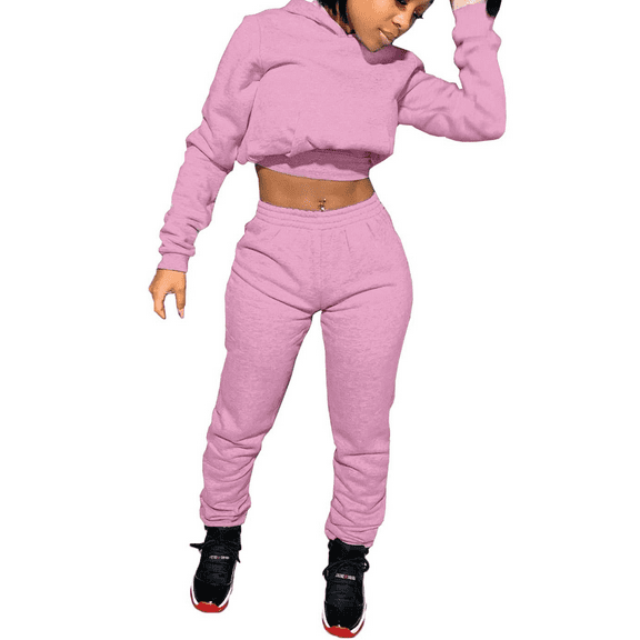 Akmipoem Women Hoodie Crop Pullover Sweatshirt Sweatpants 2 Piece Sweatsuits Sets