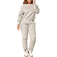 thumbnail image 1 of Akmipoem Women Plus 2 Piece Outfits Tracksuit Sweatsuit Stacked Ruched Crop Jogging Pants Sets, 1 of 5