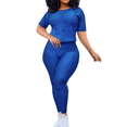 thumbnail image 1 of Akmipoem Women Plus Summer 2 Piece Outfits Textured Gym Workout Sets Tracksuit Crop Top Leggings Sweatsuits, 1 of 5