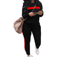 thumbnail image 1 of Akmipoem Women Plus Two Piece Outfits Sweatsuit Striped Round Neck Pullover Skinny Long Pants Tracksuit Black 3XL, 1 of 5