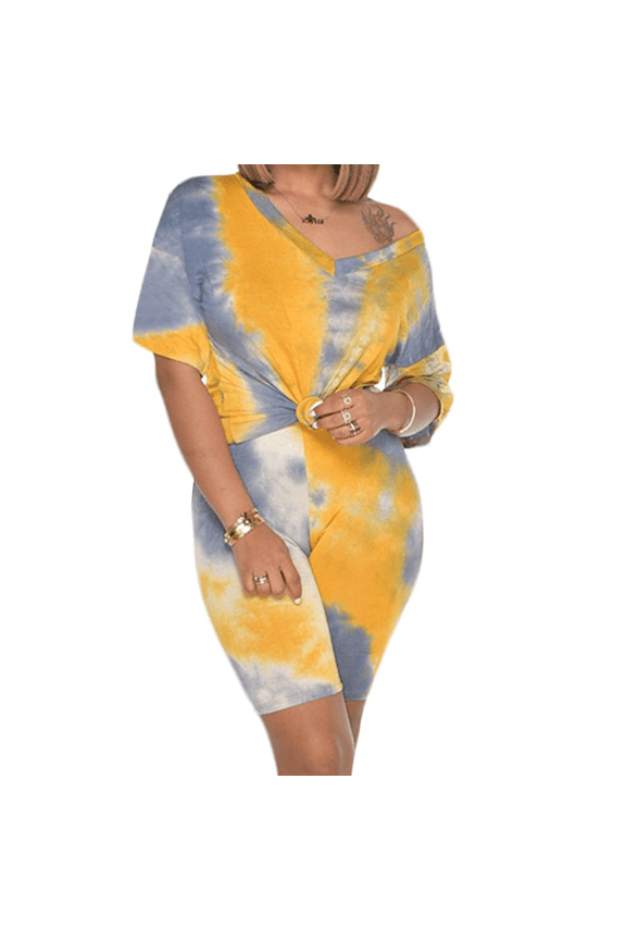 Women Two Piece Activewear Tie Dye Outfits Biker Short Sets Workout Tracksuit