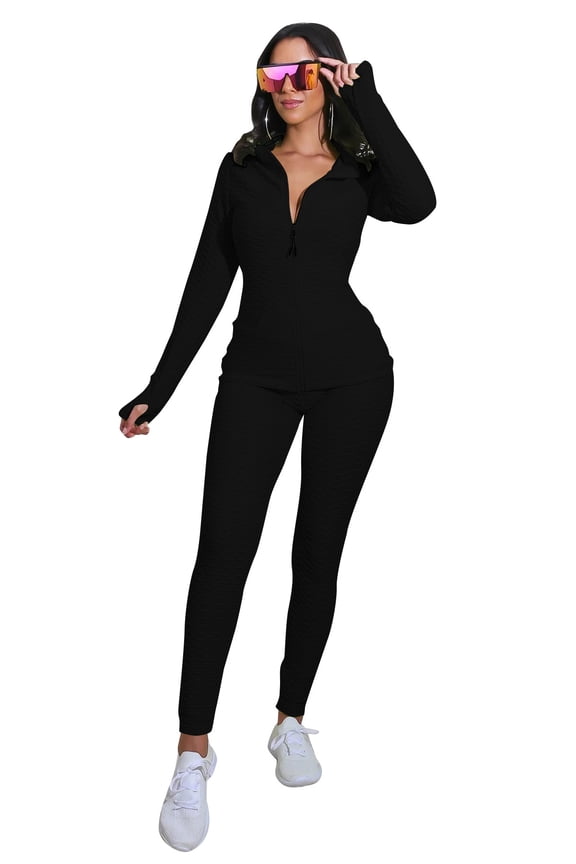 Womens 2 Piece Tracksuit Set Full Zipper Front Jacket Leggings Workout Outfit Sweatsuit