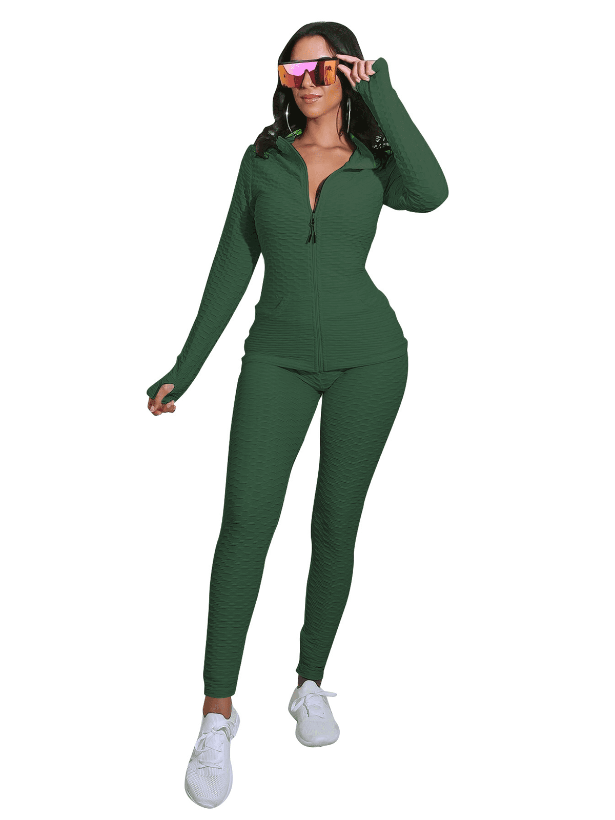 Plus Size 2 Piece Tracksuit for Women – Zip Jacket and Straight Leg Pants Activewear Set