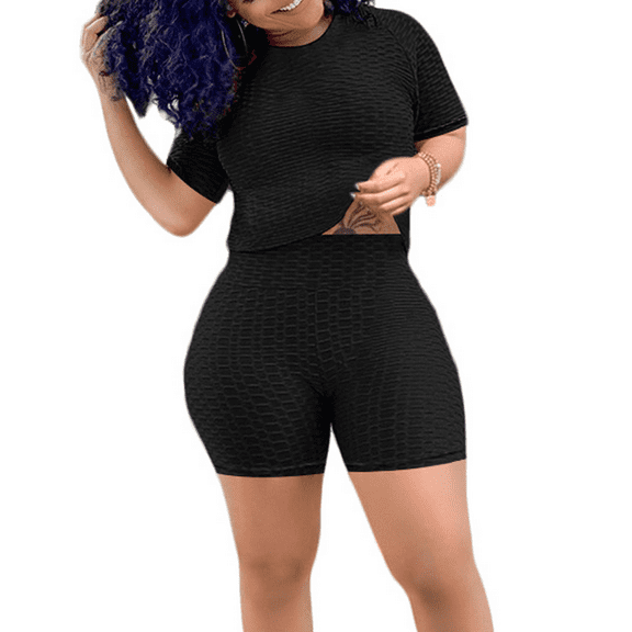 Akmipoem Womens Plus Workout Sets Two Piece Outfits Summer Crop Top Biker Short Sets