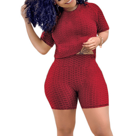 Akmipoem Womens Workout Sets Two Piece Outfits Summer Crop Top Biker Short Sets