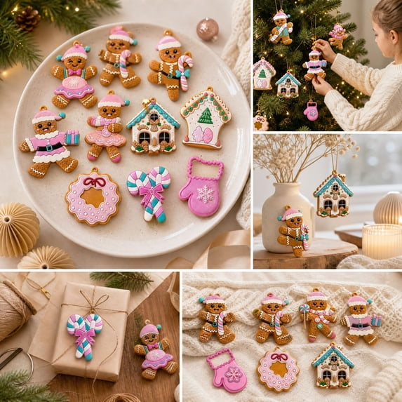 Akmoler 12 PCS Christmas Gingerbread Man Ornaments, Gingerbread Christmas Decorations Indoor, Hanging Decor for Xmas Tree Winter Home Wall Holiday Supplies - B