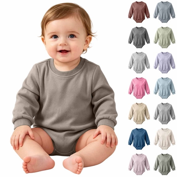 Akmoler Baby Boys and Girls Long Sleeve Bodysuit, Solid Color Crew Neck Snap-Crotch One-Piece | Gray 12-18 Months