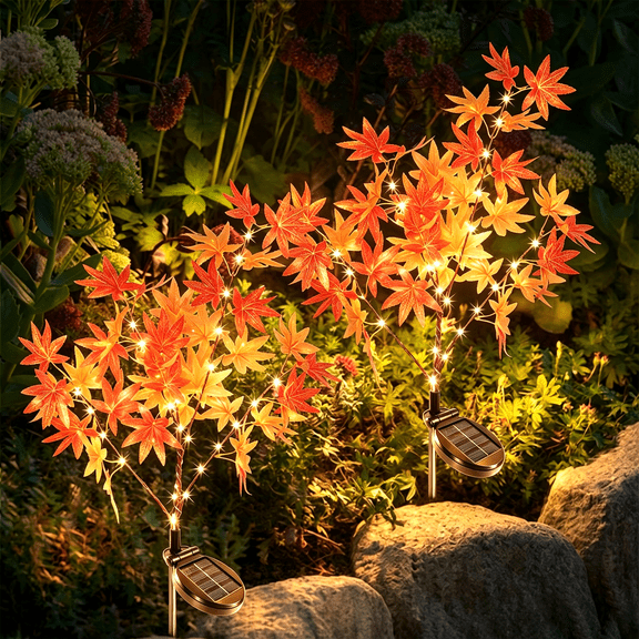 Akmoler Fall Thanksgiving Solar Pathway Lights Outdoor, Solar Maple Leaf Lights Outdoor Waterproof Pathway Outdoor Decorative Stakes for Yard, Patio, Lawn, Pathway, Garden