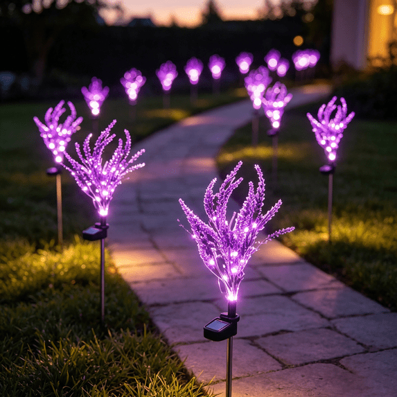 Akmoler Lavender Solar Powered Lights, Outdoor Pathway Solar Lights for Yard, Lawn, Patio, Pathway, Flowerbed, Planter, Balcony,Garden Decoration