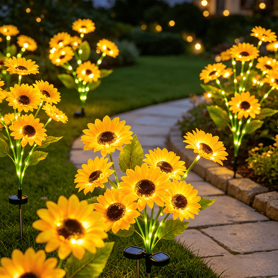 Akmoler Pathway Solar Lights Outdoor Waterproof, 2PCS Sunflower Solar Lights Outdoor Halloween Yard Decor for Garden, Patio, Lawn, Pathway, Walkway Sidewalk