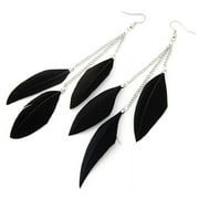AkoaDa 1 Pair Women Charm Fashion Feather Earrings Tassel Ear Earrings Bohemian Style Feather Long Tassel Earrings(Black)