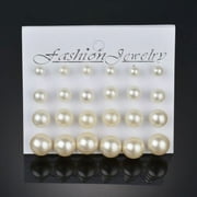 TIANBEN AkoaDa 12 Pairs Pearl Earrings Surgical Steel Pearl Stud Earrings Set for Women Girls Faux Pearl Earrings Pack (6mm- 12mm), White Colored Pearl Earrings(Beige)