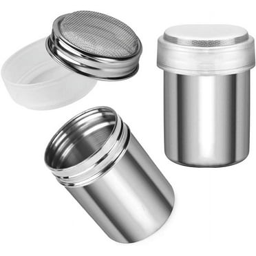 AkoaDa 2pcs Stainless Steel Powdered Sugar Shaker,Fine Mesh Shaker for Coffee Cocoa Cinnamon Powder with Lid