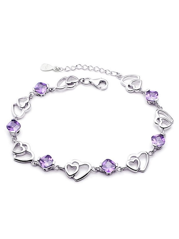 Amethyst Bracelet Double Heart Temperament Bangles Natural Crystal Bracelet Help Sleep Bracelets Women Girls Jewelry Gift