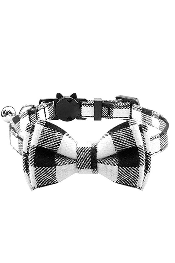 AkoaDa Cat Collar Breakaway with Cute Bow Tie and Bell for Kitty Adjustable Safety Plaid Collar Pet Supplies(Black)