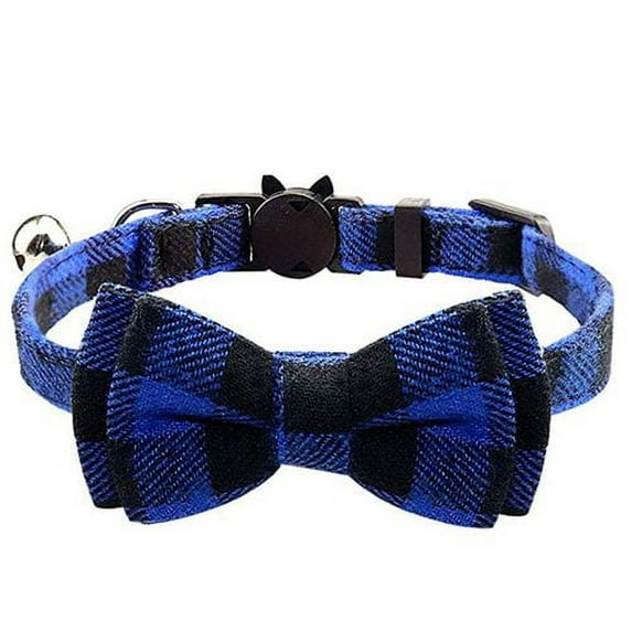 AkoaDa Cat Collar Breakaway with Cute Bow Tie and Bell for Kitty Adjustable Safety Plaid Collar Pet Supplies(Blue)