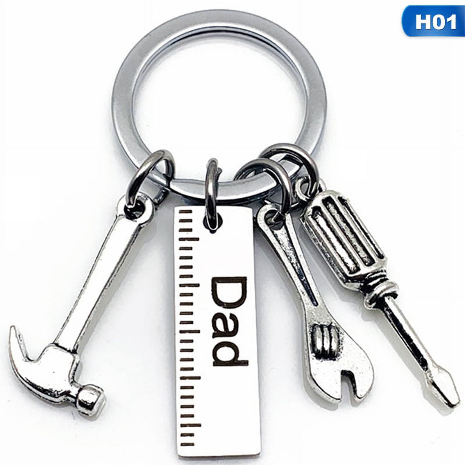 AkoaDa Engraving Hand Tool Keychain Hammer Wrench Screwdriver Keychains Dad Keyring Gift Dad