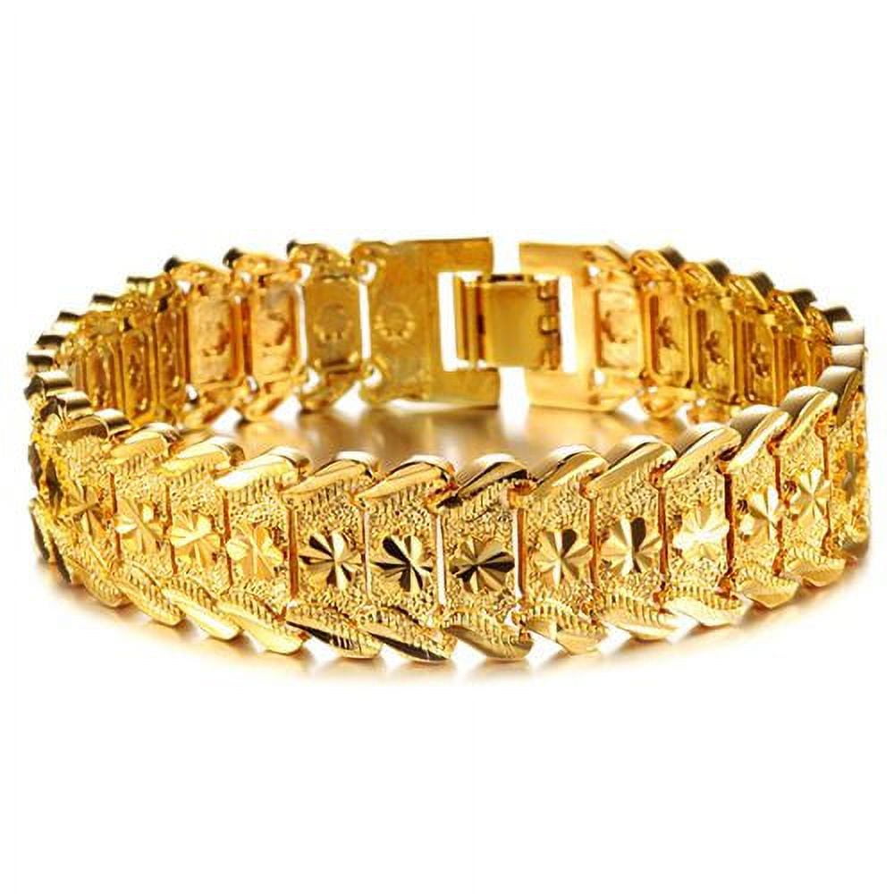 AkoaDa Jewelry Men's Fashion Yellow Gold Plated Link Bracelet Carving Bangle