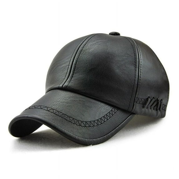 AkoaDa Mens Adjustable Size Baseball Cap Hat PU Leather 3 Colors Sport Hat Baseball Cap(Black)